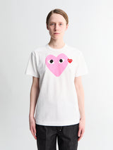 Comme des Garçons PLAY - Pink Emblem T-Shirt in White