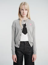 Comme des Garçons PLAY - U Round-Neck Cardigan Pink Emblem Knit in Light Grey