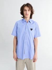 Comme des Garçons PLAY - Woven Shirt with Black Emblem in Stripe