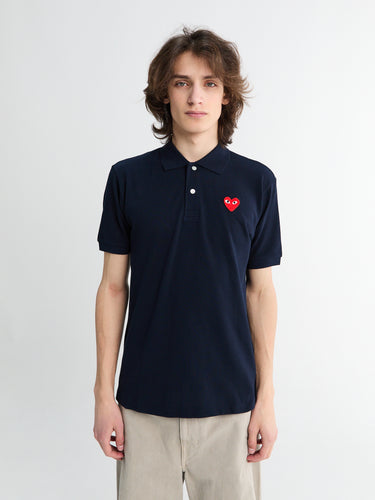Comme des Garçons PLAY - Polo With Red Emblem in Navy