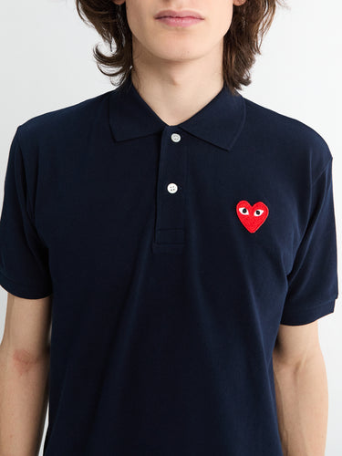 Comme des Garçons PLAY - Polo With Red Emblem in Navy