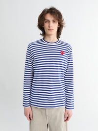 Comme des Garçons PLAY - Red Heart Longsleeved T-Shirt in Navy and White