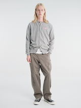 Comme des Garçons PLAY - U Round-Neck Cardigan Pink Emblem Knit in Light Grey