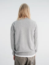 Comme des Garçons PLAY - U Round-Neck Cardigan Pink Emblem Knit in Light Grey