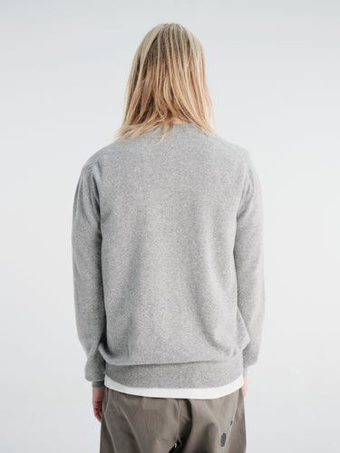 Comme des Garçons PLAY - U Round-Neck Cardigan Pink Emblem Knit in Light Grey