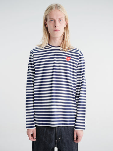 Comme des Garçons PLAY - U T-Shirt Red Emblem Knit in Navy