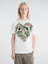 Comme des Garçons PLAY - U T-Shirt Red Emblem in White and Camo