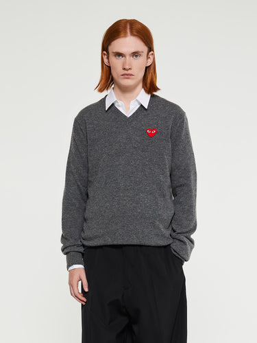 Comme des Garçons PLAY - Red Heart Sweater in Grey
