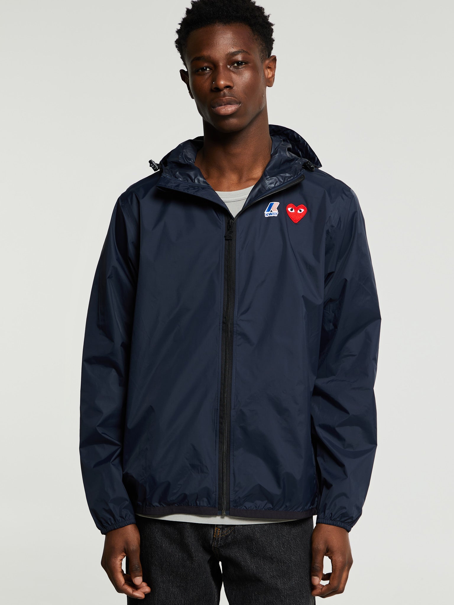 Men Cdg Jackets Comme Des Garçons PLAY X K-Way Full Zip Packable