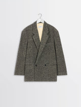 Lemaire - Short Double Breasted Coat in Black and Beige Melange