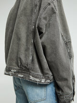 Cole Buxton - Distressed Trucker Jacket in Black