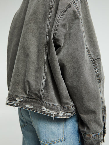 Cole Buxton - Distressed Trucker Jacket in Black