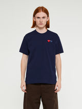 Comme des Garçons PLAY - T-Shirt With Double Burgundy Emblem in Navy