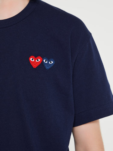 Comme des Garçons PLAY - T-Shirt With Double Burgundy Emblem in Navy