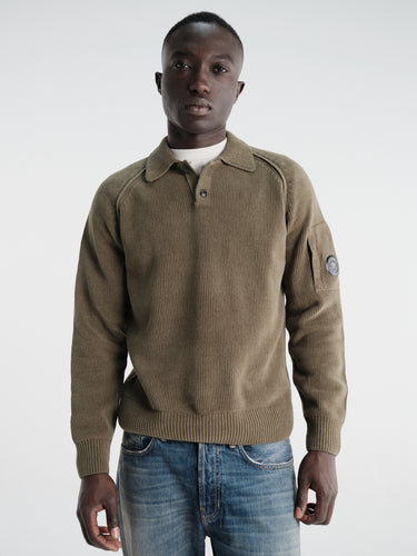 C.P. Company - Chenille Cotton Polo Sweater in Ivy Green