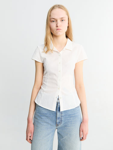 Dunst - Cap Sleeve Slim Shirt Blouse in White Stripe