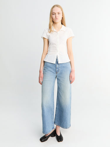 Dunst - Cap Sleeve Slim Shirt Blouse in White Stripe