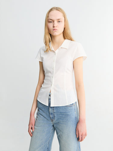Dunst - Cap Sleeve Slim Shirt Blouse in White Stripe