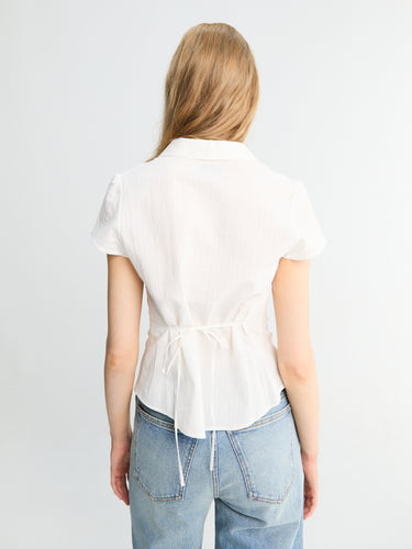 Dunst - Cap Sleeve Slim Shirt Blouse in White Stripe