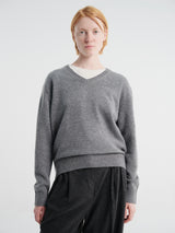 Dunst - Unisex Cashmere V-Neck Sweater in Melange Grey