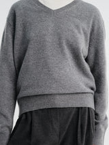 Dunst - Unisex Cashmere V-Neck Sweater in Melange Grey
