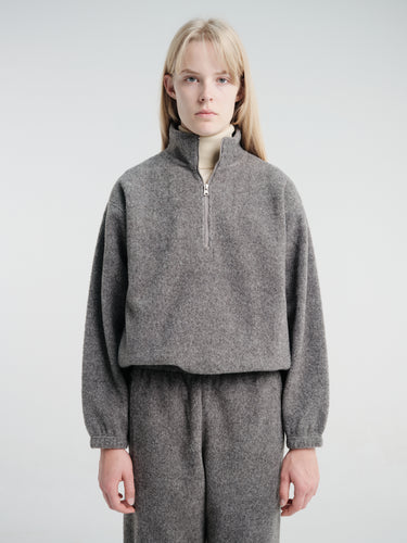 Dunst - Unisex Half Zip-Up Fleece Sweatshirt in Melange Grey