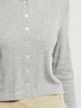 Dunst - Pointelle Crewneck Cardigan in Melange Grey