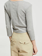 Dunst - Pointelle Crewneck Cardigan in Melange Grey