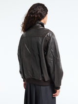 Dunst - Unisex Stand Collared Leather Blouson Jacket in Dark Brown