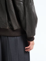 Dunst - Unisex Stand Collared Leather Blouson Jacket in Dark Brown