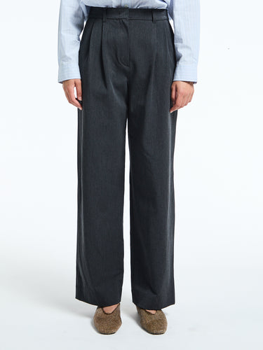 Dunst - Double Pleated Wide Slacks in Charcoal Grey
