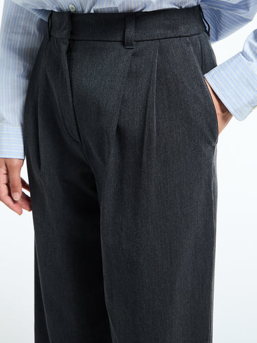 Dunst - Double Pleated Wide Slacks in Charcoal Grey