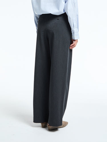 Dunst - Double Pleated Wide Slacks in Charcoal Grey