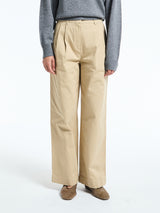 Dunst - Double Pleated Wide Chino Slacks in Beige