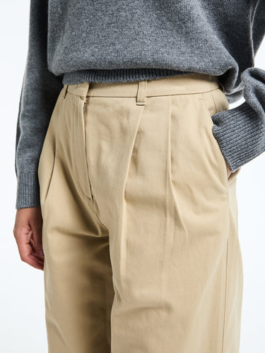 Dunst - Double Pleated Wide Chino Slacks in Beige