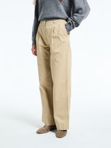 Dunst - Double Pleated Wide Chino Slacks in Beige
