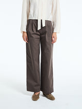 Dunst - Double Pleated Wide Chino Slacks in Brown