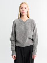 Dunst - Unisex Cashmere V-Neck Sweater in Melange Grey