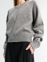 Dunst - Unisex Cashmere V-Neck Sweater in Melange Grey
