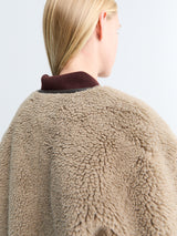 Dunst - Collarless Buckled Shearling Jacket in Khaki Beige