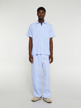 Tekla - Poplin Pyjamas Short Sleeve Shirt in Shirt Blue