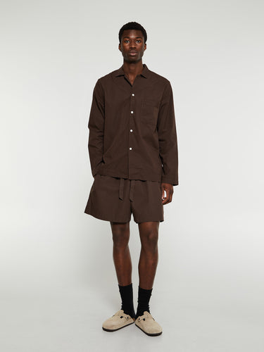 Tekla - Poplin Pyjamas Shorts in Coffee
