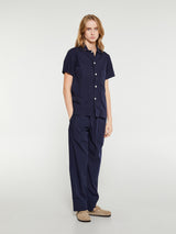 Tekla - Poplin Pyjamas Short Sleeve Shirt in True Navy