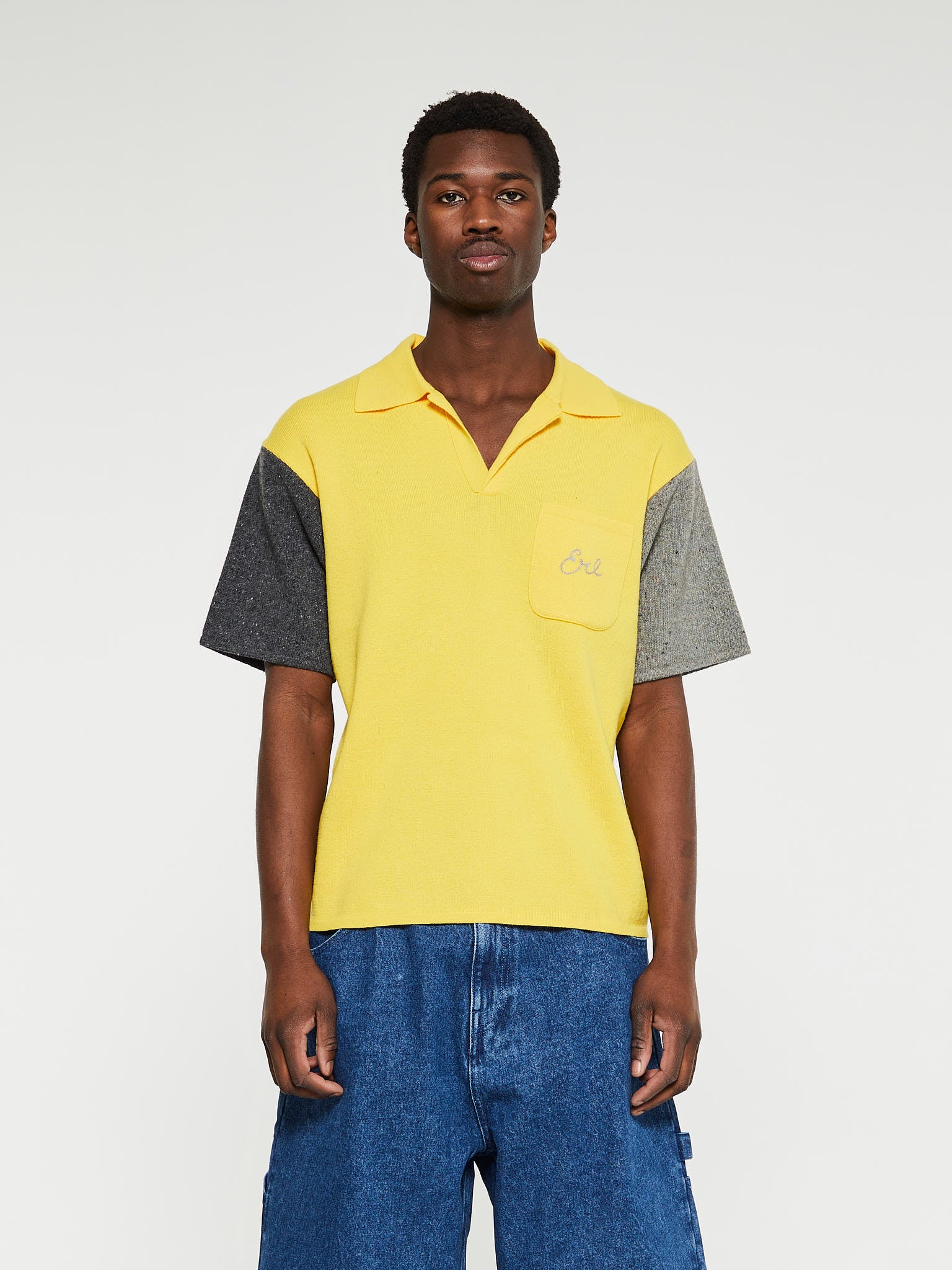 Bicolor Poloshirt ERL - With Logo Embroidery Knit in Yellow