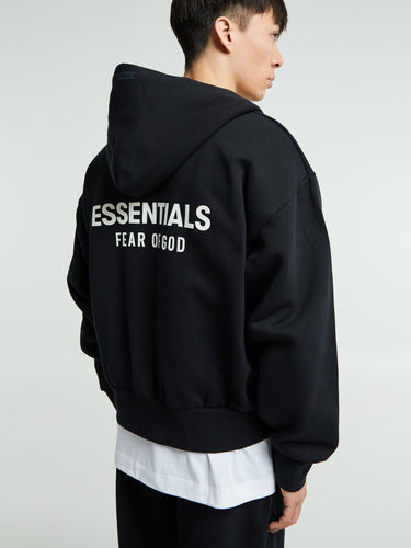 Fear of God - Classic Fit Fleece Zip Up Hoodie in Jet Black