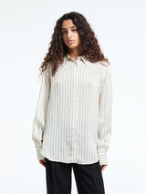 The Frankie Shop - Peri Striped Silk Shirt in Cream and Navy Stripe