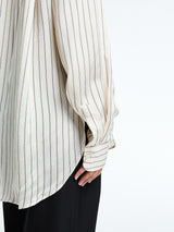 The Frankie Shop - Peri Striped Silk Shirt in Cream and Navy Stripe