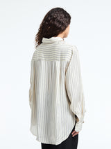 The Frankie Shop - Peri Striped Silk Shirt in Cream and Navy Stripe