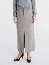 The Frankie Shop - Maybelle Wool Front Slit Pencil Skirt - Light Taupe Melange