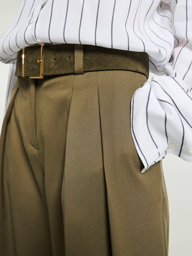 The Frankie Shop - Evro Suede Leather Belt in Khaki